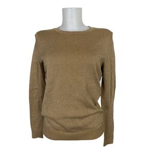 Michael by Michael Kors Shimmering Gold Crew Neck Long Sleeve Knit Top